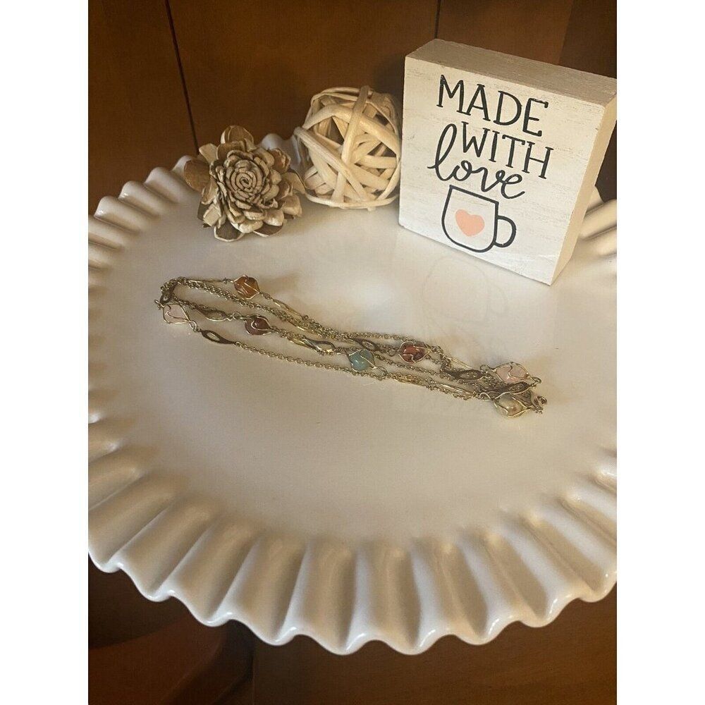 VINTAGE Necklace W/JASPER & ROSE QUARTZ NECKLACE 48”